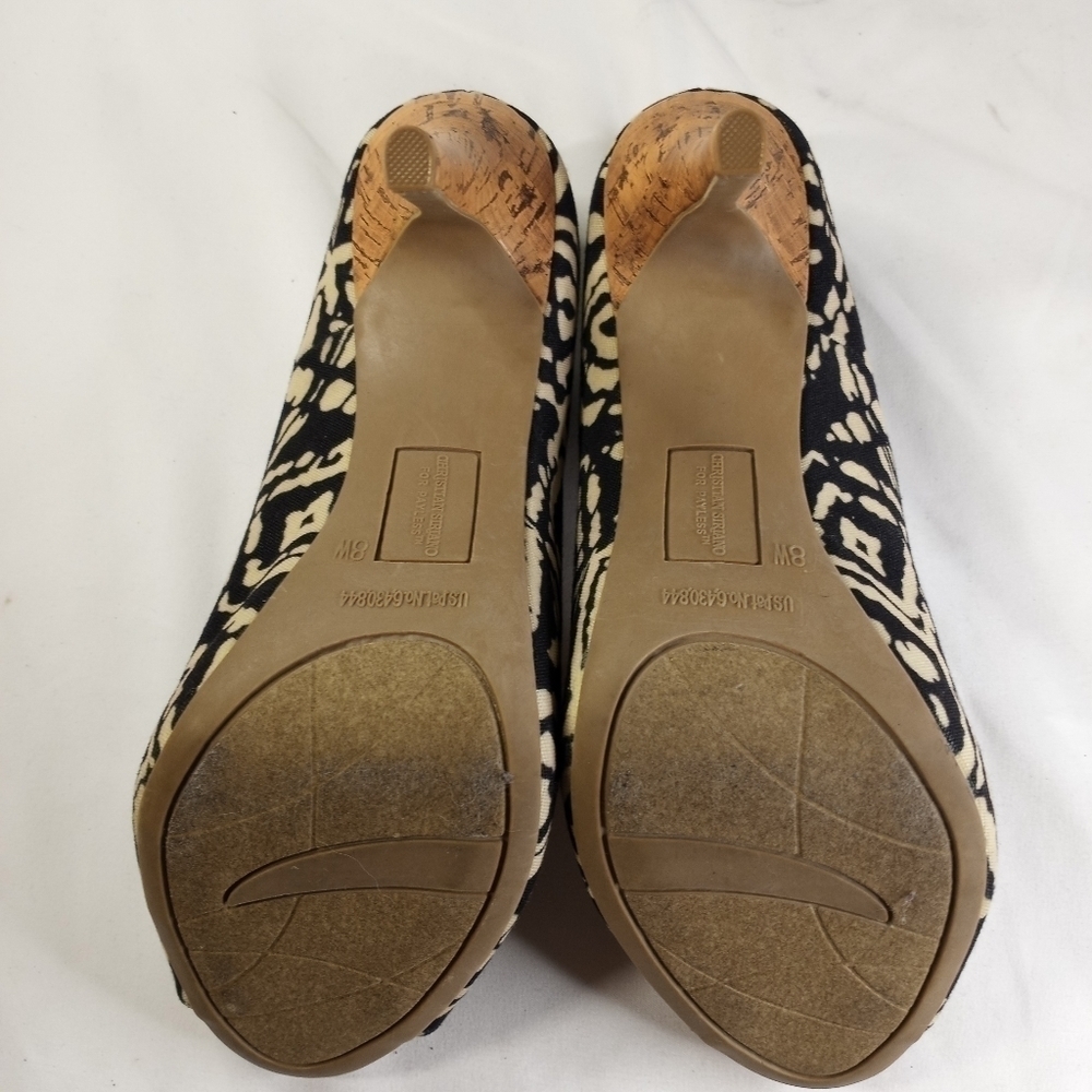 CHRISTIAN Siriano Black & Beige Open Toe Heel. - Picture 7 of 9